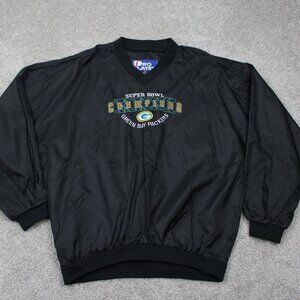 VTG Green Bay Packers Jacket Mens Large Black Super Bowl Champions NFL Pullover